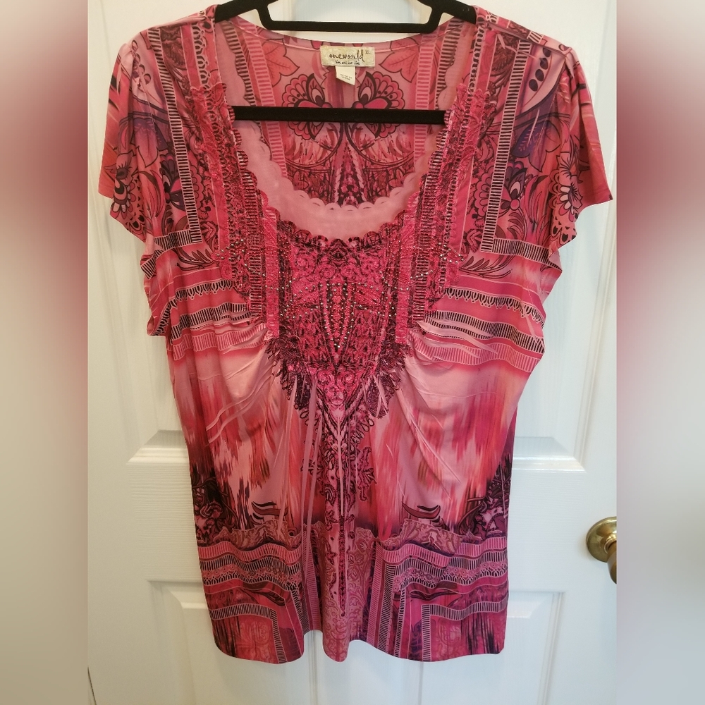 One World Red Patterned Women's Top